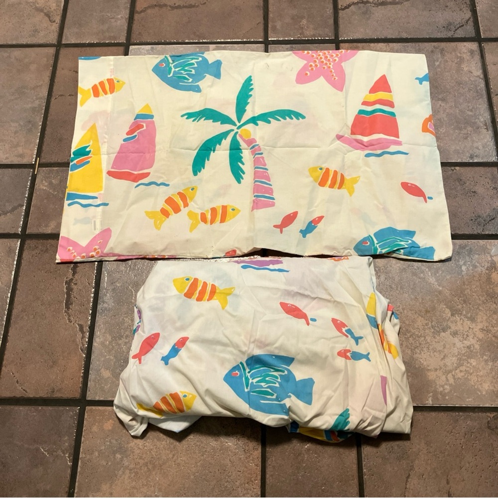 Cannon Tropical Fish Twin Fitted Sheet And Pillow Case Vintage